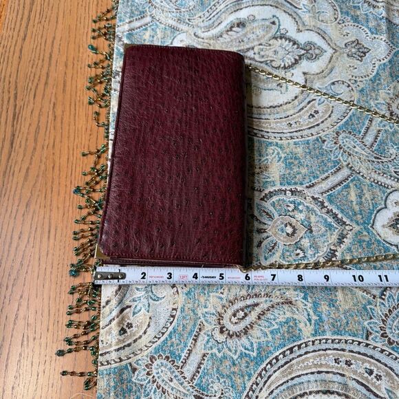 Seberini Creazioni Italiane Burgundy Ostrich Leather Shoulder Bag Clutch Vintage - Picture 5 of 9